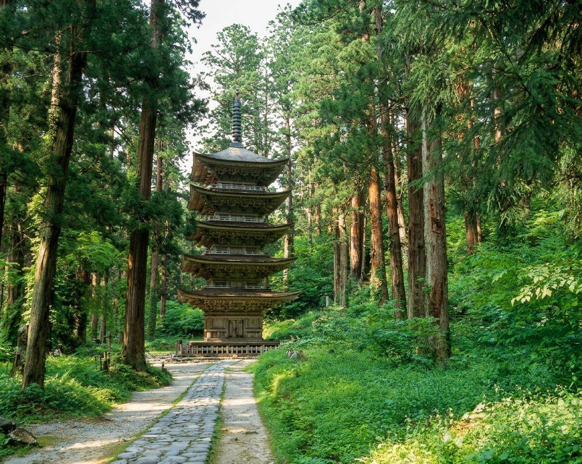 羽黒山の五重塔と杉並木